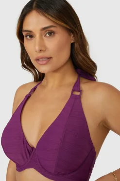 Gorgeous Textured  Non Padded Plunge Underwire Bikini Top