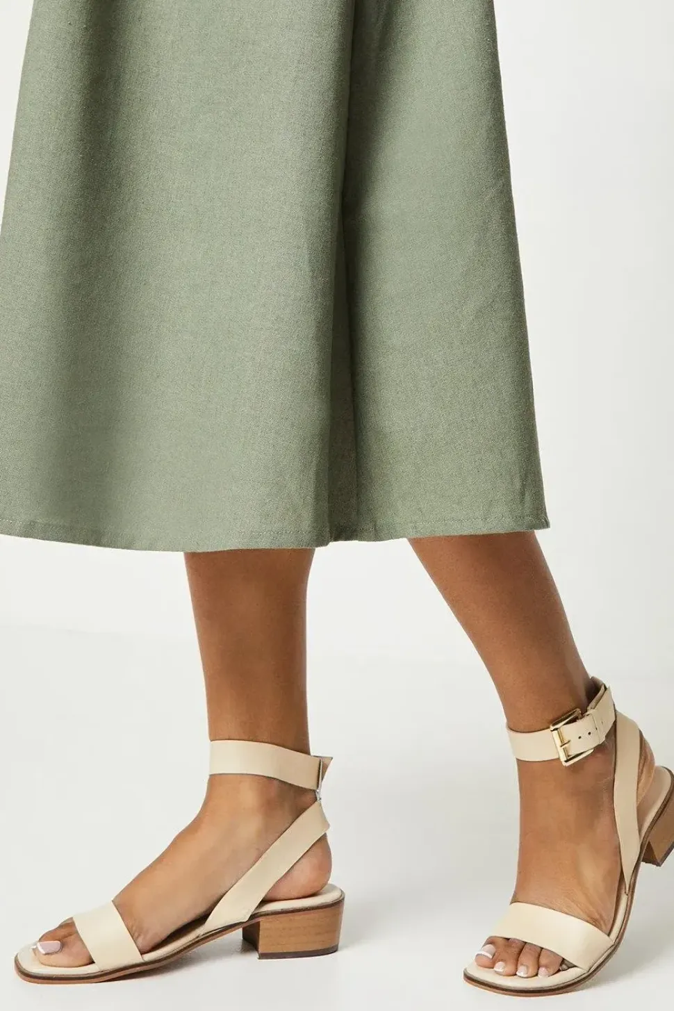 Gracie Leather Low Stacked Heeled Sandals