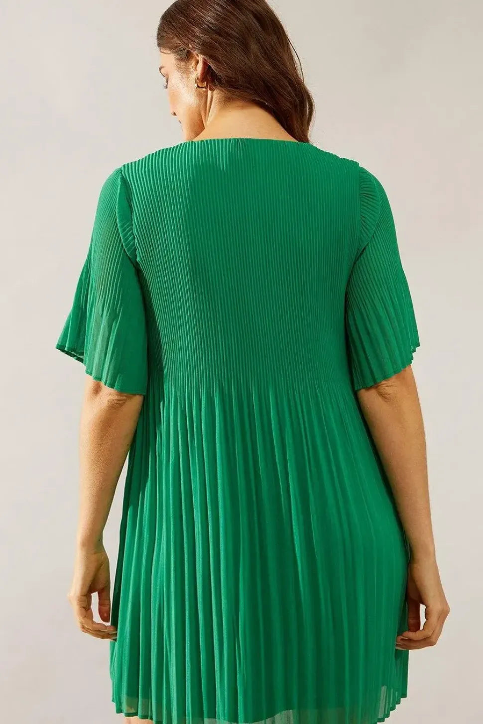 Graduated Pleat Angel Sleeve Mini Dress
