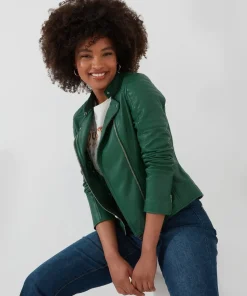 Grandad Collar Leather Biker Jacket