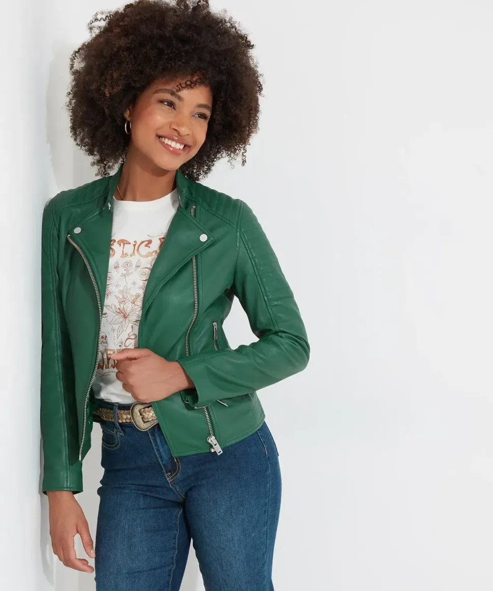 Grandad Collar Leather Biker Jacket