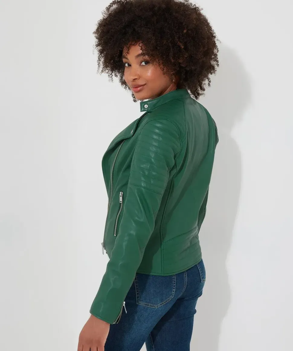 Grandad Collar Leather Biker Jacket