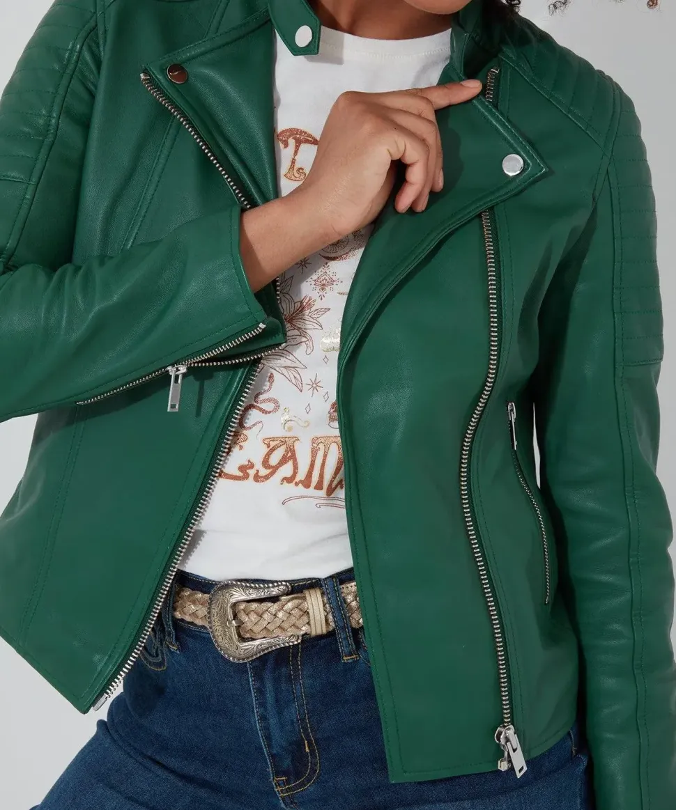 Grandad Collar Leather Biker Jacket