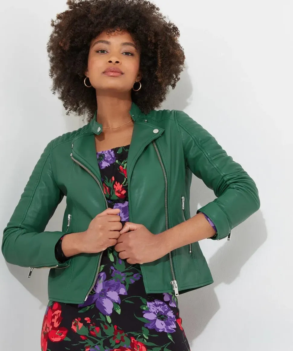 Grandad Collar Leather Biker Jacket