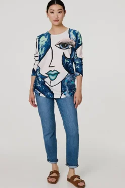 Graphic Diamante Print Long Sleeve Top