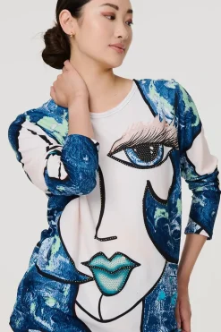 Graphic Diamante Print Long Sleeve Top
