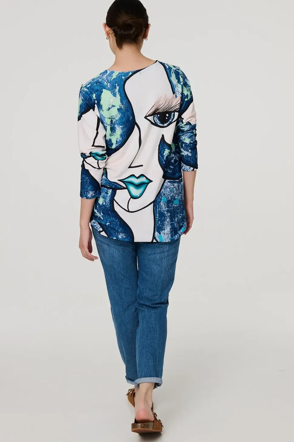 Graphic Diamante Print Long Sleeve Top