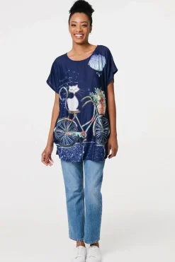 Graphic Print Relaxed Short Sleeve Tunic
