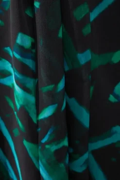 Green Abstract High Low Hem Split Sleeve Wrap Dress