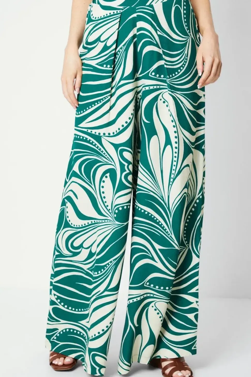 Green Abstract Wide Leg Trouser