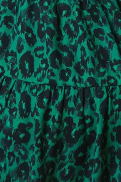 Green Animal Tiered Hem Frill Wrap Mini Dress