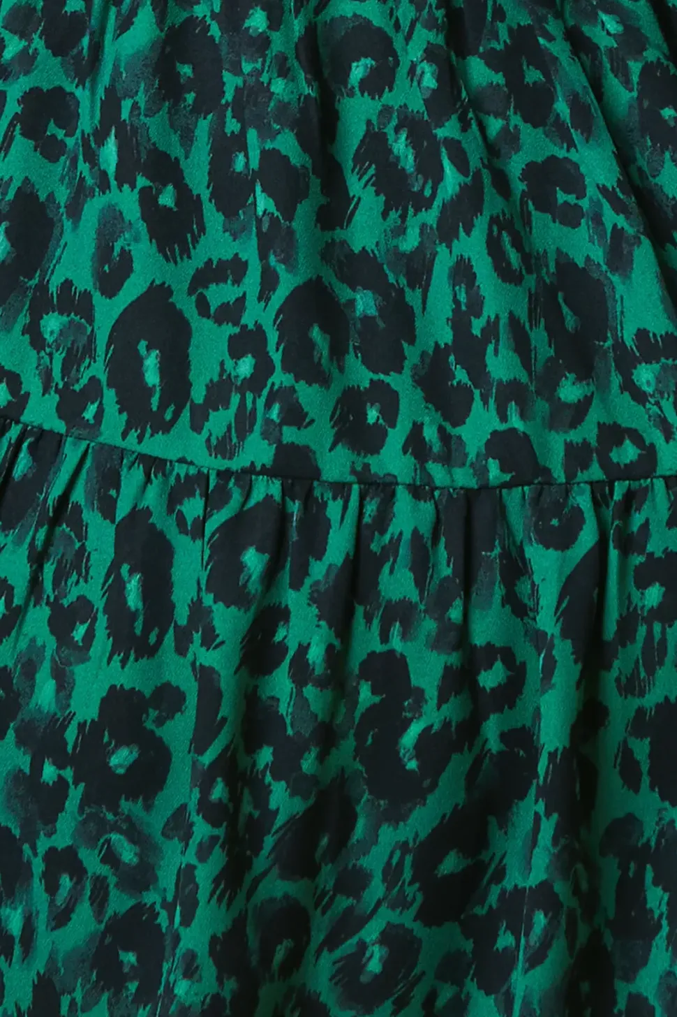 Green Animal Tiered Hem Frill Wrap Mini Dress