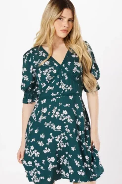 Green Ditsy Lace Trim Mini Dress