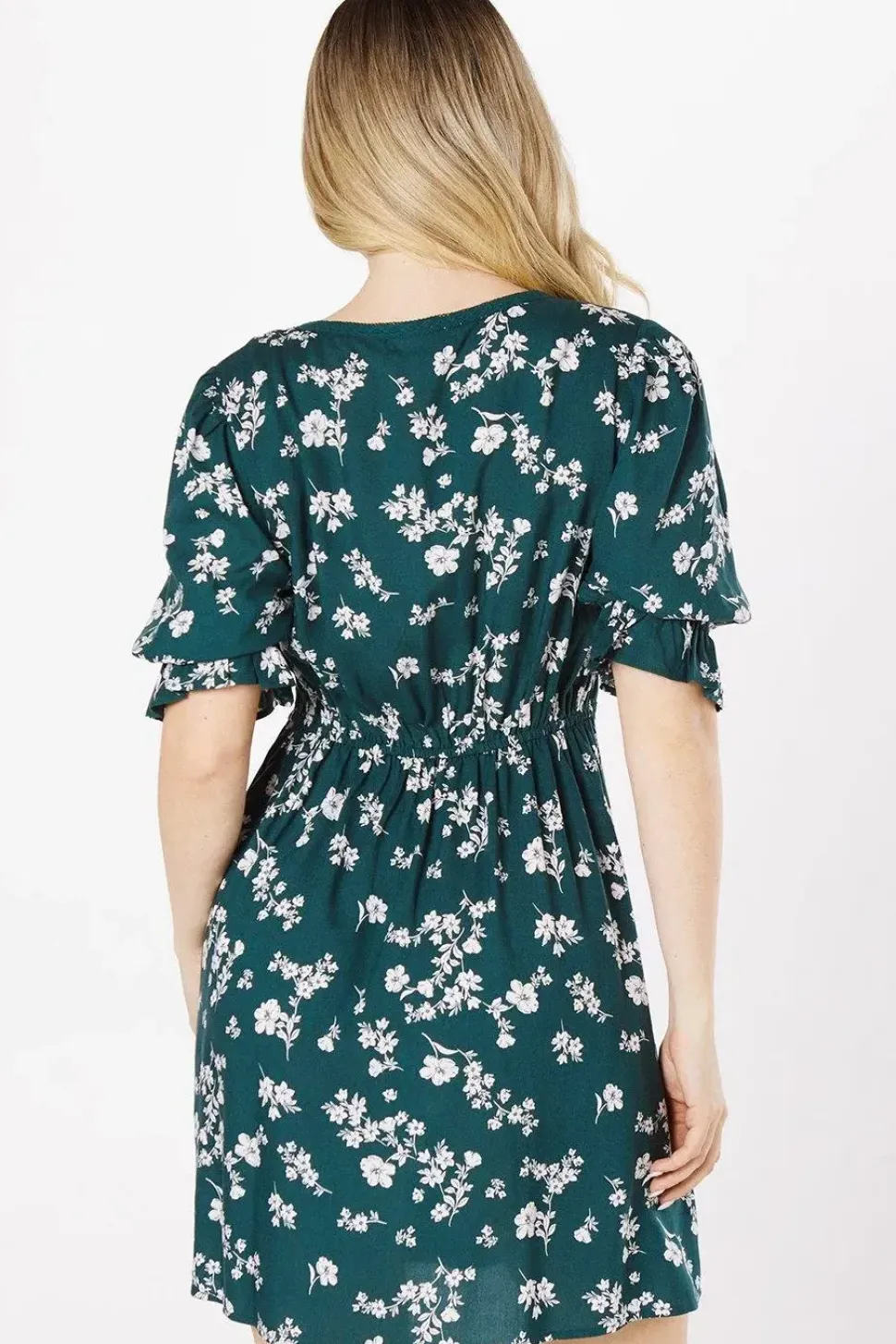 Green Ditsy Lace Trim Mini Dress