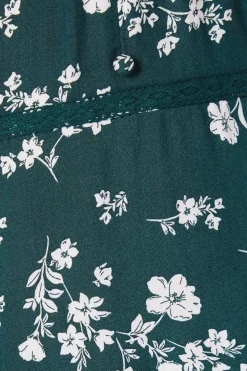 Green Ditsy Lace Trim Mini Dress