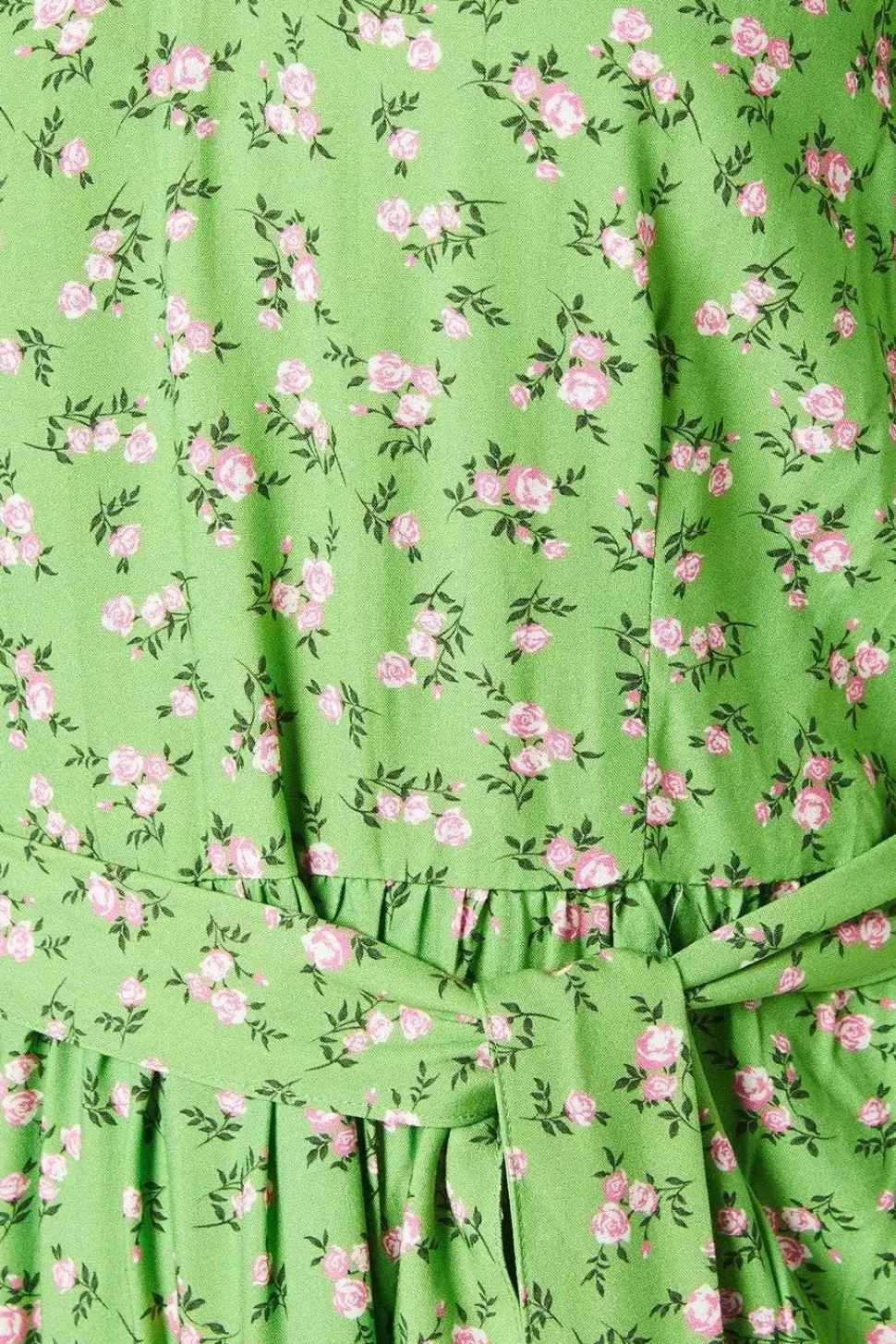 Green Ditsy Puff Sleeve Tiered Mini Dress