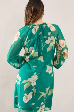 Green Floral Cut Out Detail Shift Dress