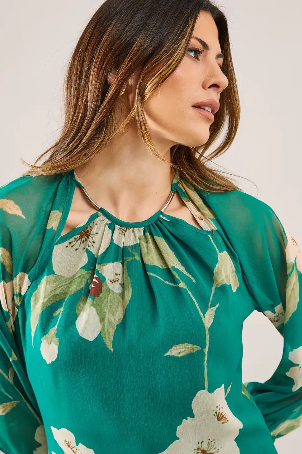 Green Floral Cut Out Detail Shift Dress