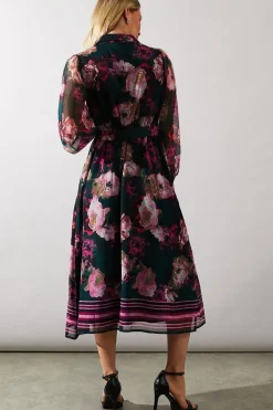 Green Floral Print Belted Shirt Dress
