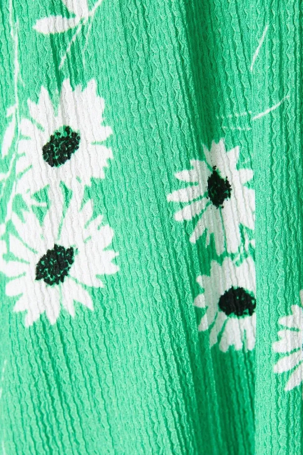 Green Floral Shirred Bodice Ruffle Detail Midi Dress
