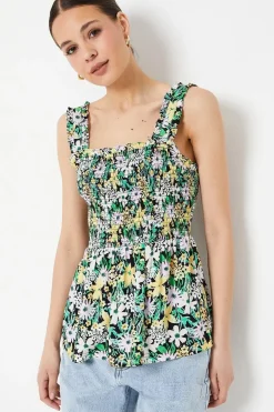 Green Floral Shirred Cami Top
