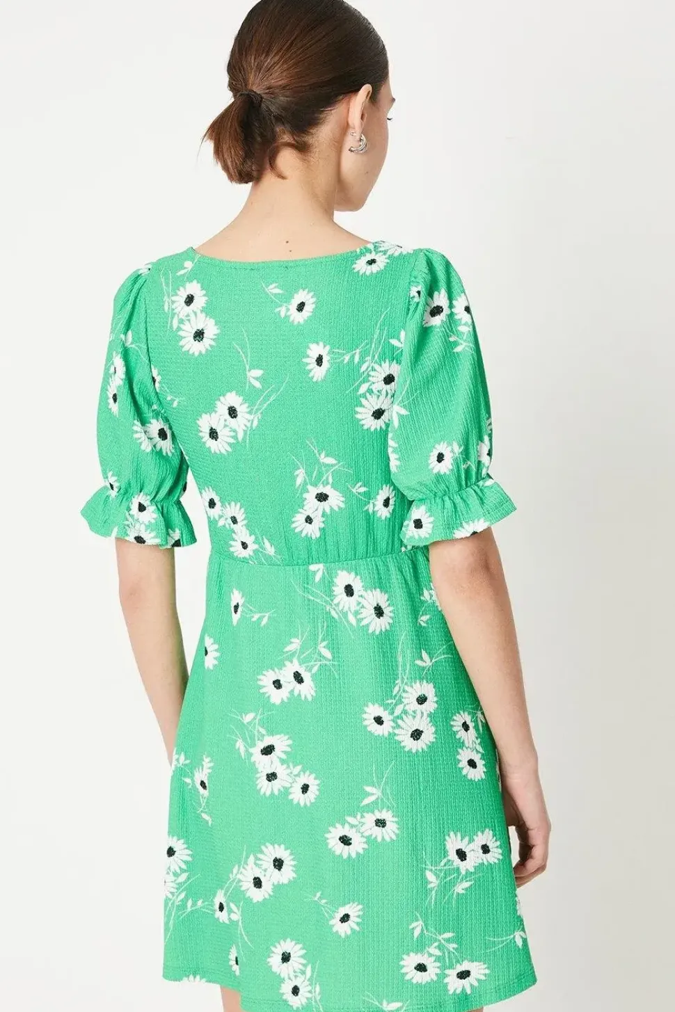 Green Floral Tie Front Mini Dress