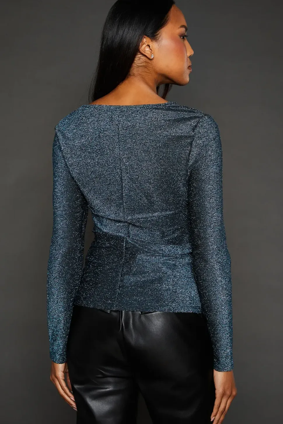 Green Glitter Detail Jersey Twist Detail Wrap Top
