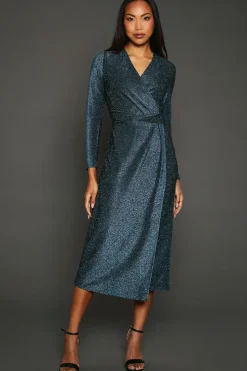 Green Glitter Detail Jersey Wrap Dress