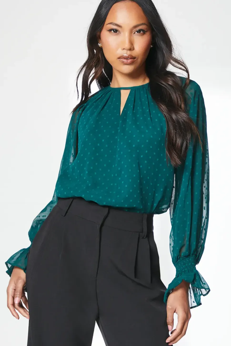 Green Keyhole Detail Dobby Top
