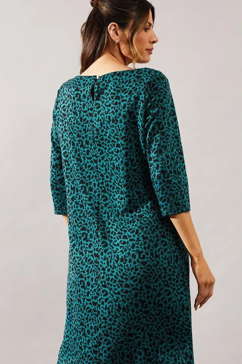 Green Leopard Jacquard Ponte Shift Dress