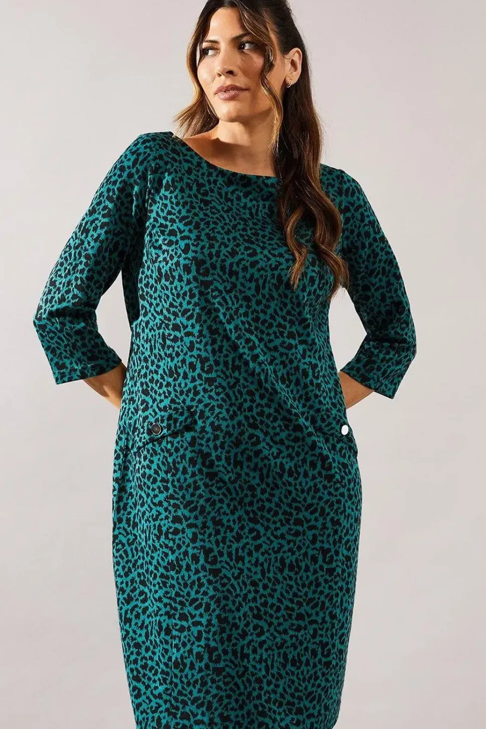 Green Leopard Jacquard Ponte Shift Dress