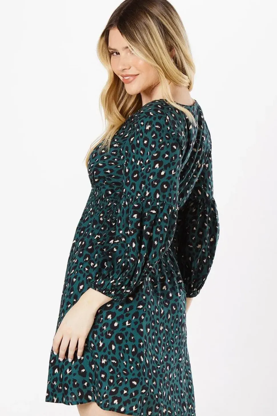 Green Leopard V Neck Mini Dress