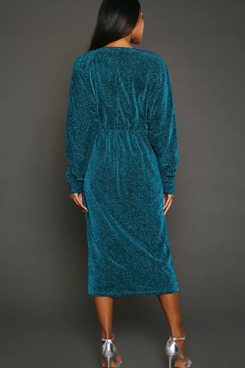 Green Metallic Jersey Batwing Midi Dress
