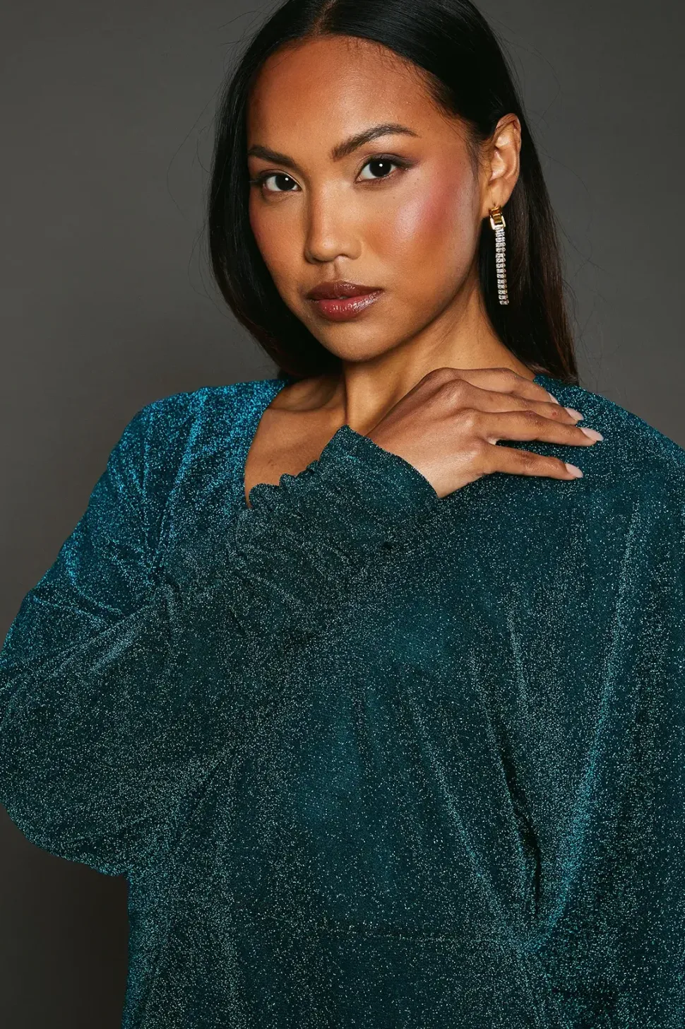 Green Metallic Jersey Batwing Midi Dress