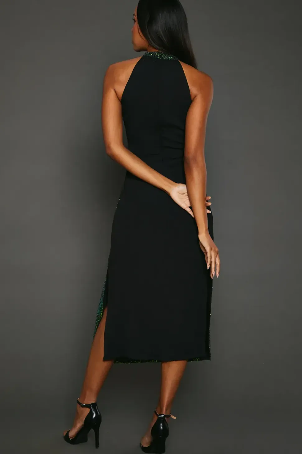 Green Ombre Sequin Halterneck Midi Dress