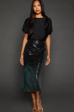Green Ombre Sequin Midi Skirt