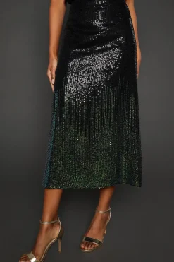 Green Ombre Sequin Midi Skirt
