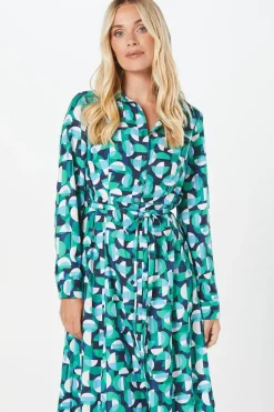 Green Petite Geo Printed Shirt Dress