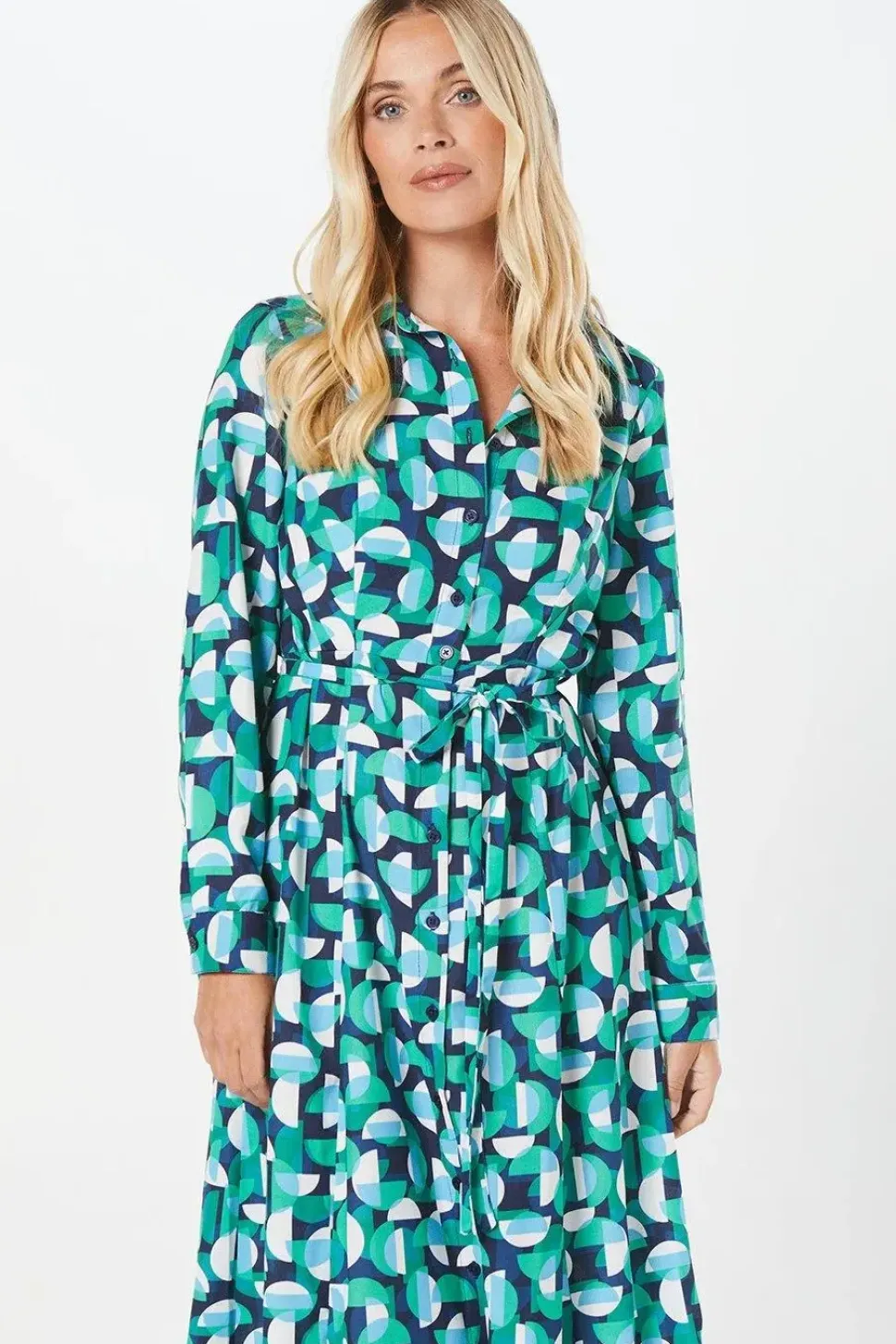 Green Petite Geo Printed Shirt Dress