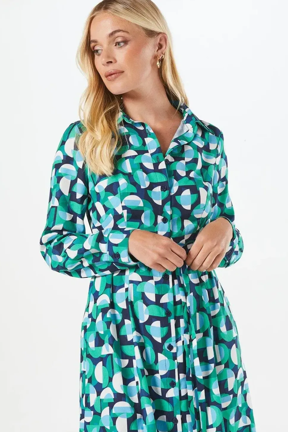 Green Petite Geo Printed Shirt Dress