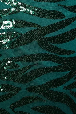 Green Scoop Neck Sequin Midi Dress