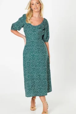 Green Spot Ruffle Midi Dress