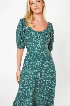 Green Spot Ruffle Midi Dress