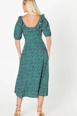 Green Spot Ruffle Midi Dress