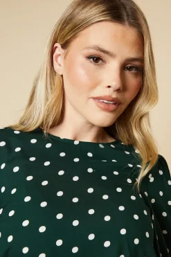Green Spot Shirred Hem Top