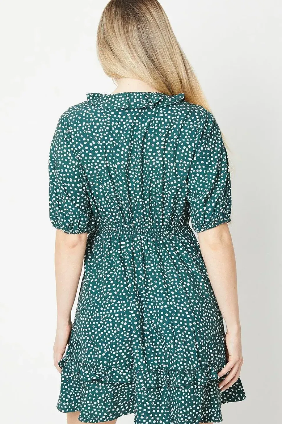 Green Spot Wrap Mini Dress