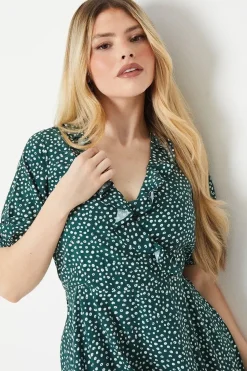 Green Spot Wrap Mini Dress