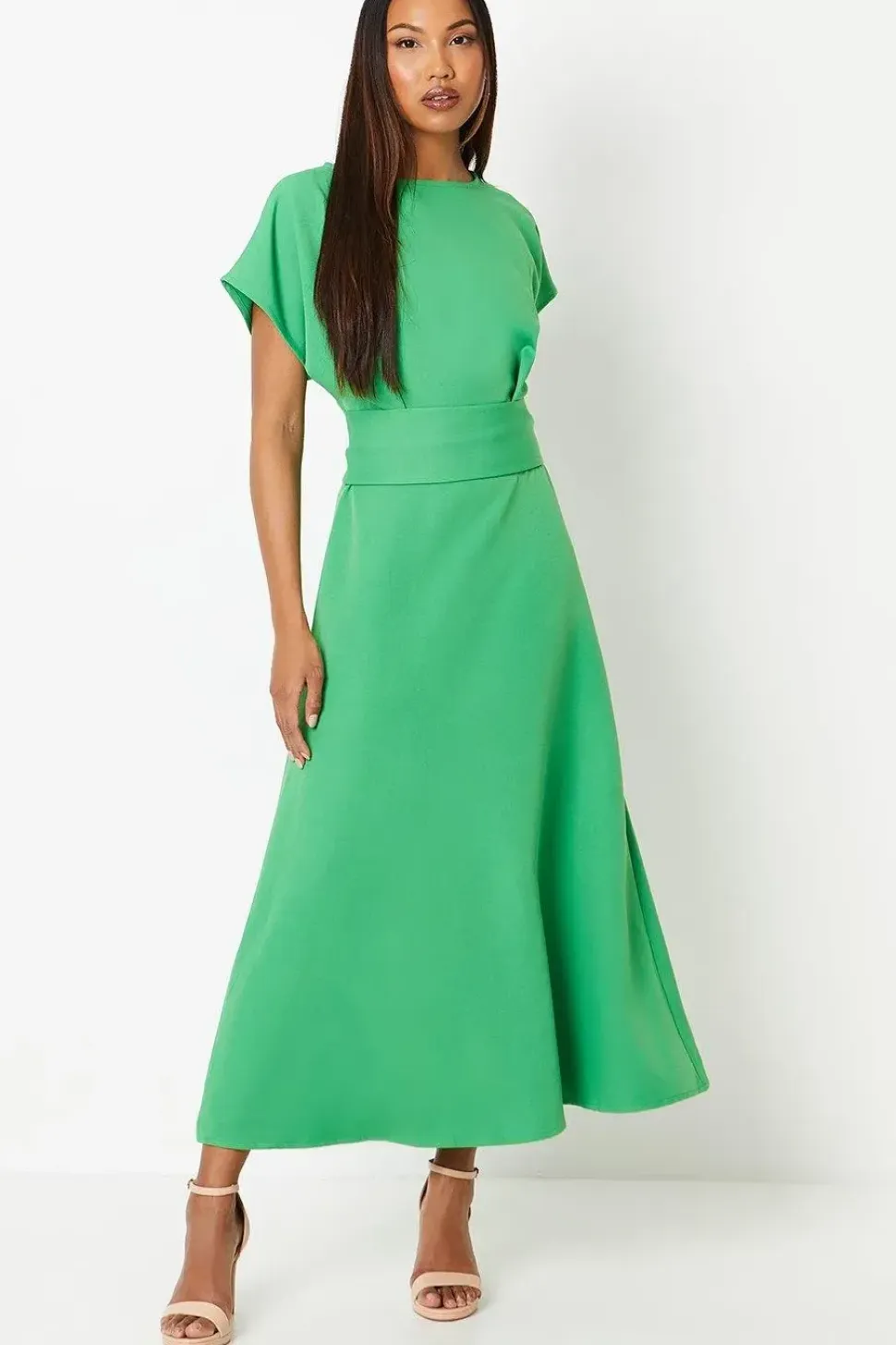 Green Tie Waist Midi Dress