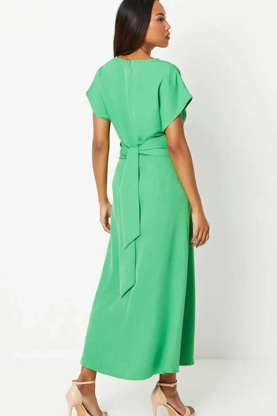 Green Tie Waist Midi Dress