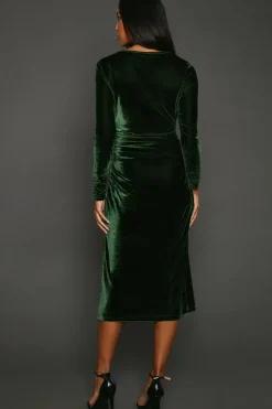 Green Velvet Asymmetric Cut Out Midaxi Dress